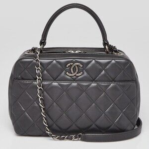 Chanel Dark Grey Quilted Lambskin Leather Trendy CC Bowling Bag